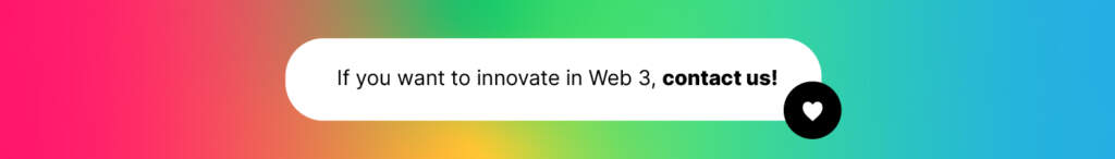 Colorful banner inviting to innovate in Web 3 with a contact button in English