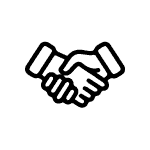 Handshake icon, symbolizing that 80% of Crombie's customers have been with us for more than two and a half years.