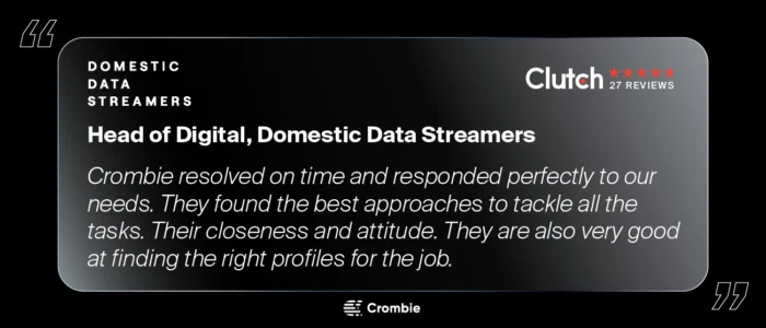 Review of Domestic Data Streamers, highlighting Crombie's timeliness and accuracy in digital solutions.