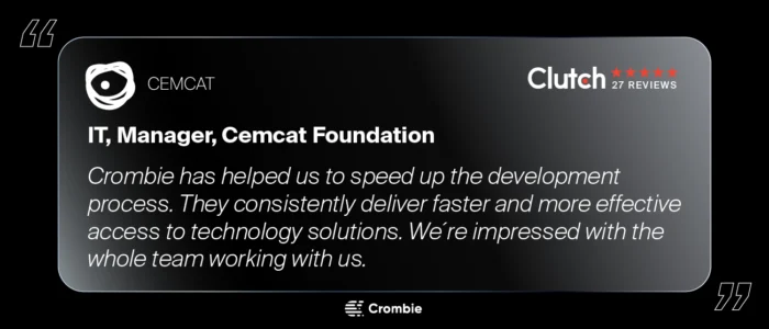 Review of Cemcat, highlighting the efficiency and speed of Crombie's technology solutions.